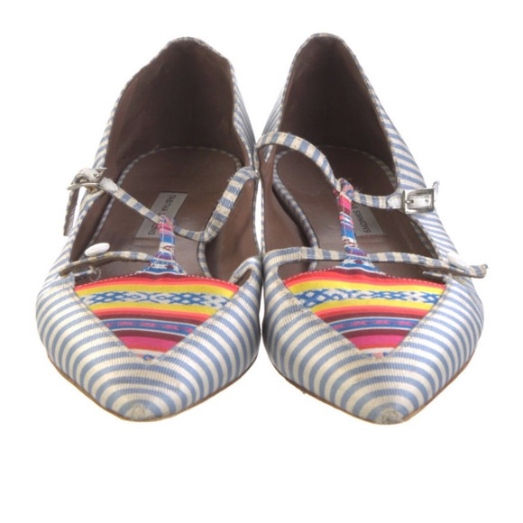 Tabitha Simmons Blue and Multicolor Striped Flats - Picture 2 of 4
